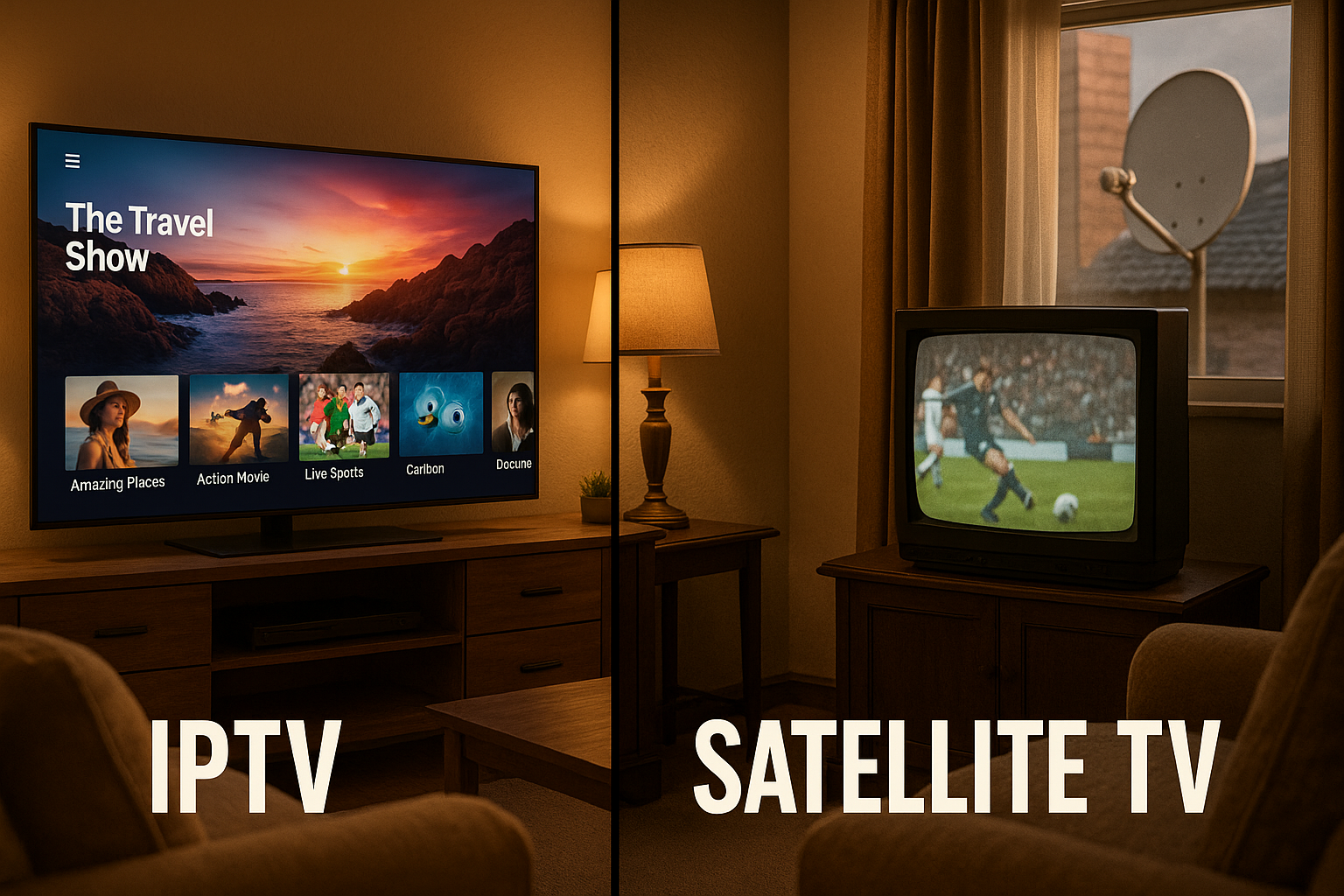 IPTV vs satellite TV comparison illustration