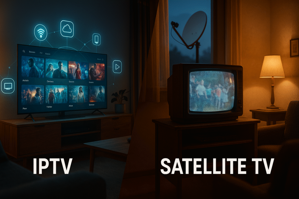 IPTV vs satellite TV comparison illustration